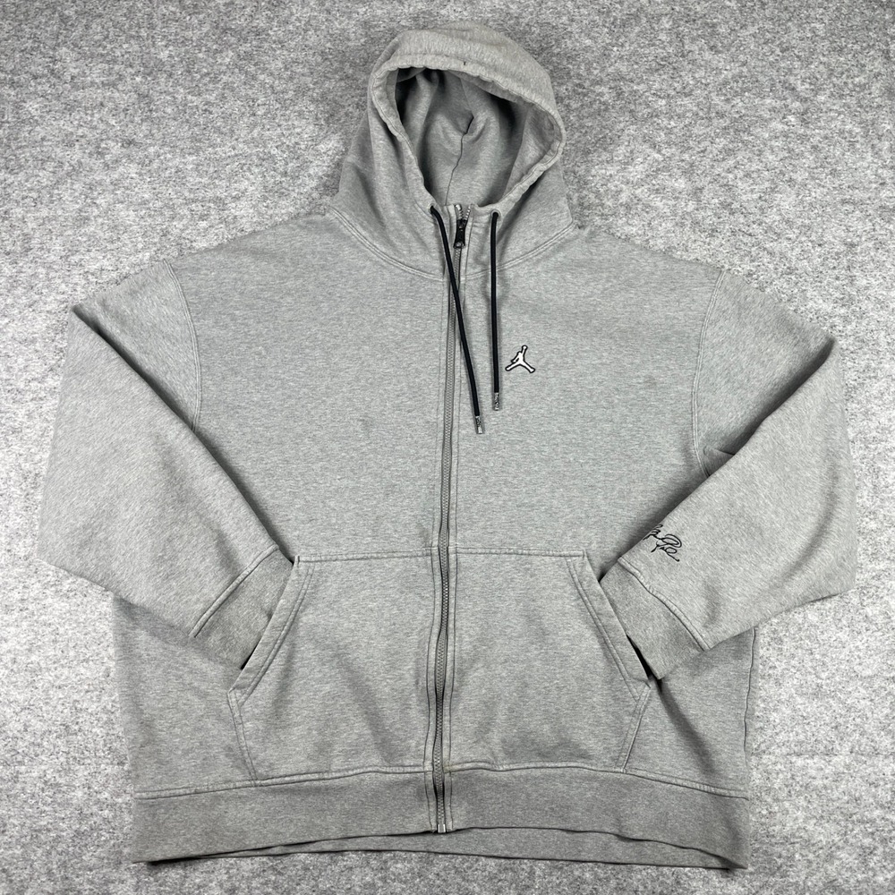 Jordan Zip Hoodie Mens 3XL Gray Jumpman Fleece Full Zip Sweatshirt